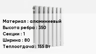 Алюминиевый радиатор алюминиевый 350х1х80 155 Вт